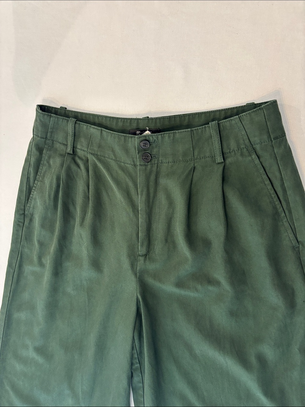 Madewell Army Green Wide-Leg Cropped Cotton Linen Blend Pleated Trousers. 10P - Picture 2 of 12